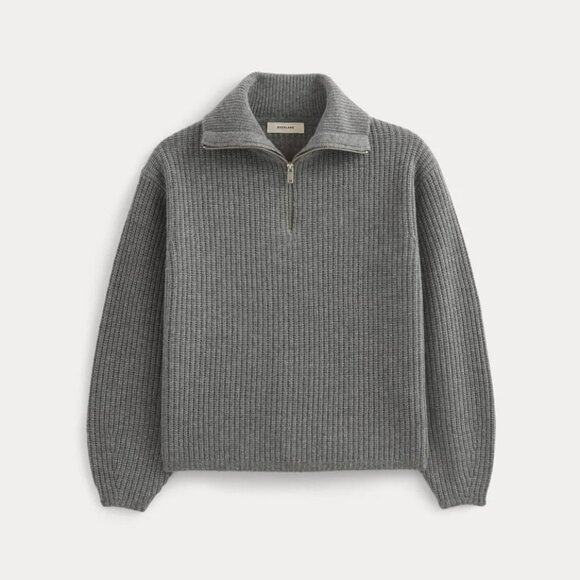 Everlane The Half-Zip Sweater in Luxe Merino Heathered Mid-Grey, Size Medium - Picture 5 of 9